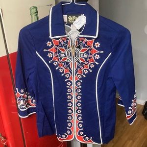 Offered is a Bob Mackie Wearable Art 3/4 sleeve pierced front and back.